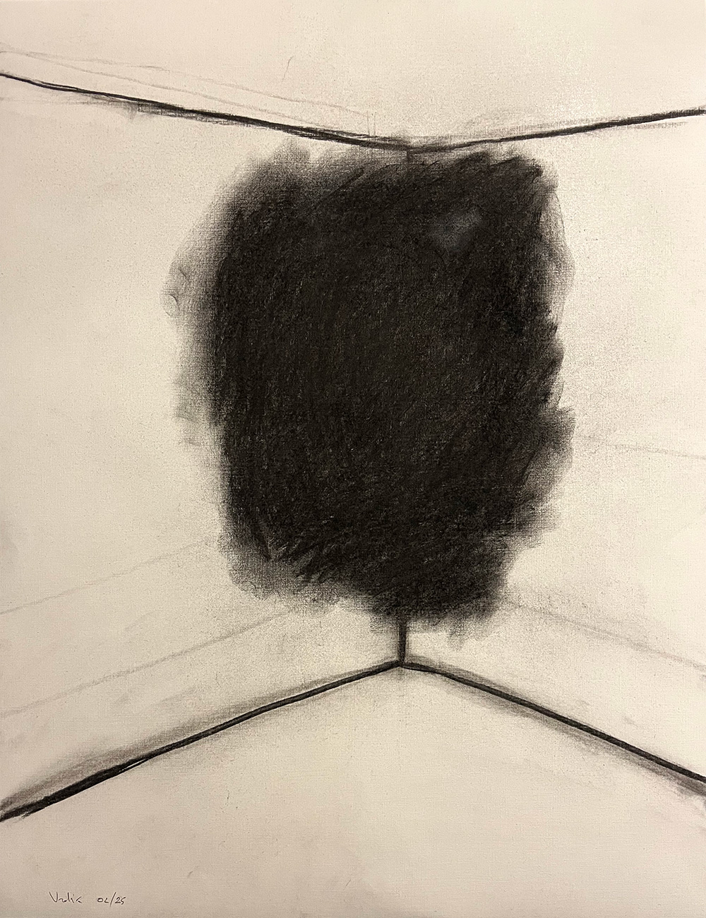 The Loneliest Place in the Room. Charcoal drawing by Guido Vrolix